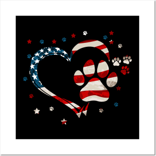 American Flag  Dog & Cat Paw Print - 4th Of July Posters and Art